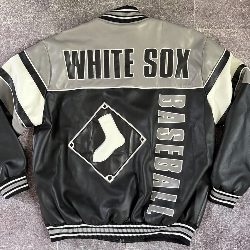 Men's Vintage Y2K G-III Faux Leather Chicago White Sox Black Bomber Jacket Sz L